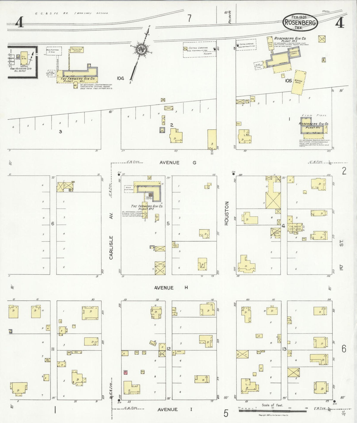 Sanborn Fire Insurance Map from Rosenberg, Fort Bend County, Texas (1926), Sheet #0004 - Historic Sanborn Fire Insurance Map Print, vintage old map wall art, antique decor, genealogy gift, Texas Texas map
