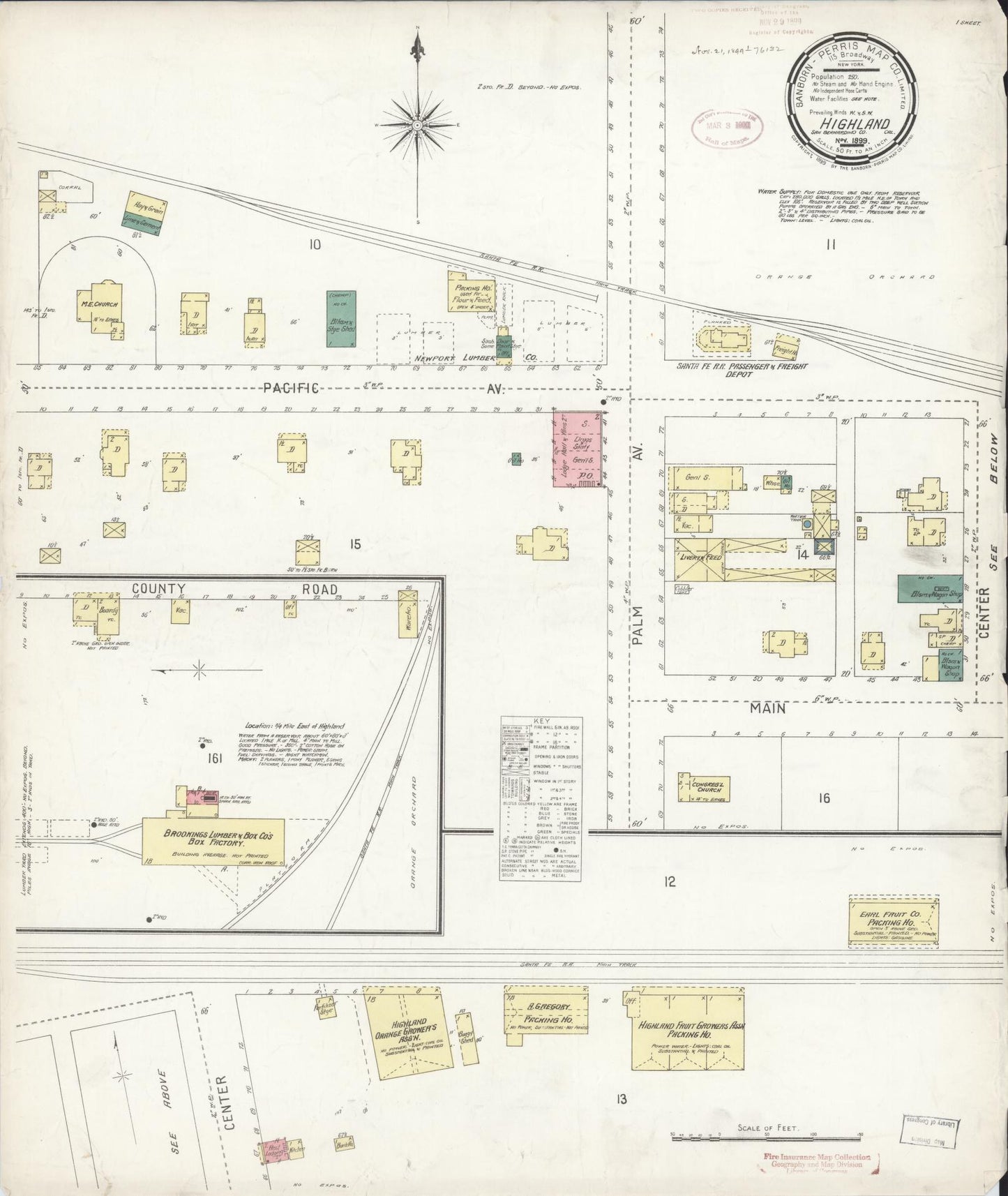 Sanborn Fire Insurance Map from Highland, San Bernardino County, California (1899), Sheet #0001 - Historic Sanborn Fire Insurance Map Print, vintage old map wall art, antique decor, genealogy gift, California California map