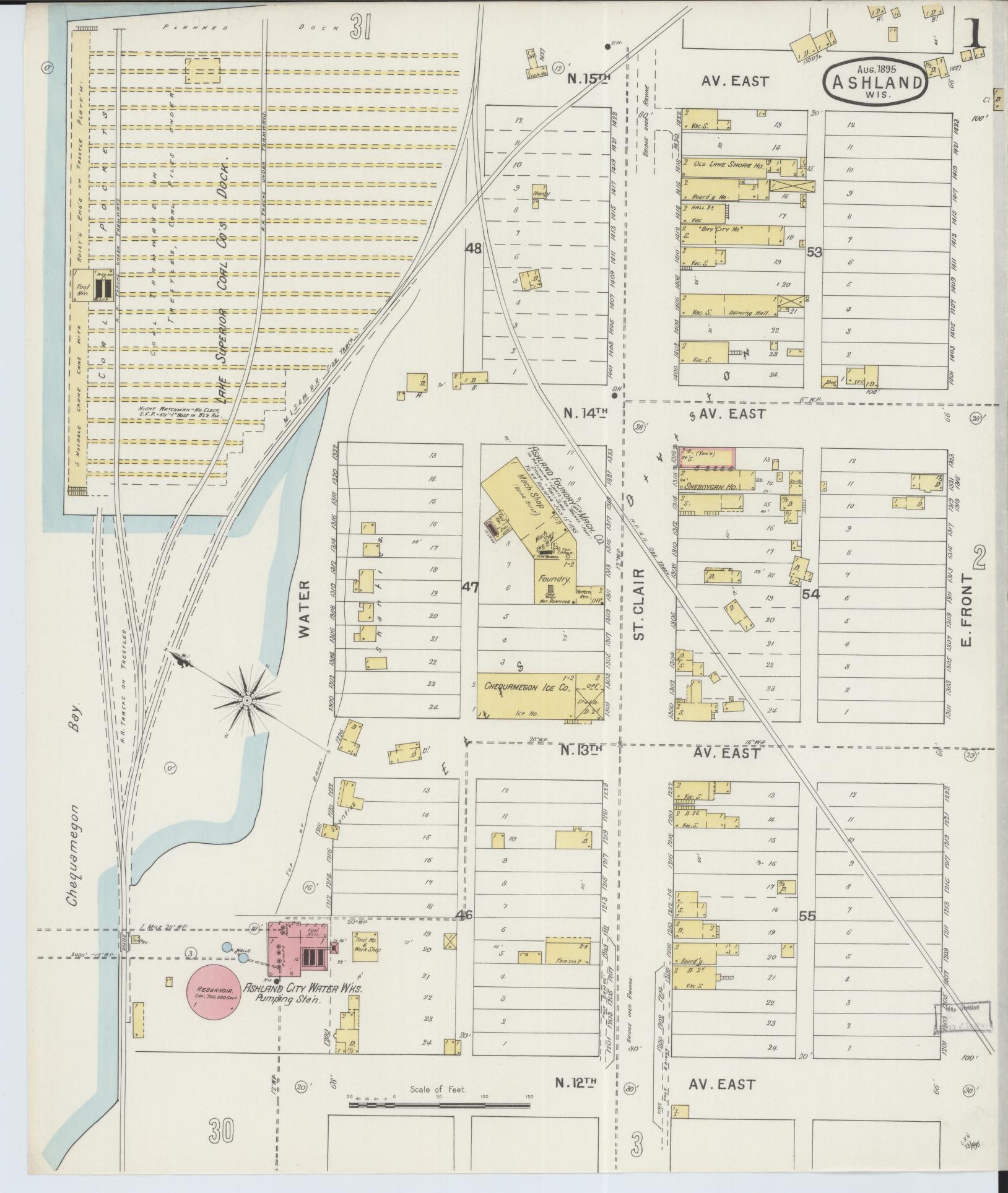Sanborn Fire Insurance Map from Ashland, Ashland County, Wisconsin (1895), Sheet #0001 - Historic Sanborn Fire Insurance Map Print, vintage old map wall art, antique decor, genealogy gift, Wisconsin Wisconsin map