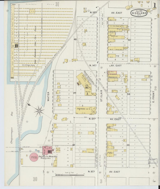 Sanborn Fire Insurance Map from Ashland, Ashland County, Wisconsin (1895), Sheet #0001 - Historic Sanborn Fire Insurance Map Print, vintage old map wall art, antique decor, genealogy gift, Wisconsin Wisconsin map