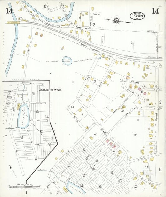 Sanborn Fire Insurance Map from Corbin, Knox and Whitley Counties, Kentucky (1923), Sheet #0014 - Historic Sanborn Fire Insurance Map Print, vintage old map wall art, antique decor, genealogy gift, Kentucky Kentucky map