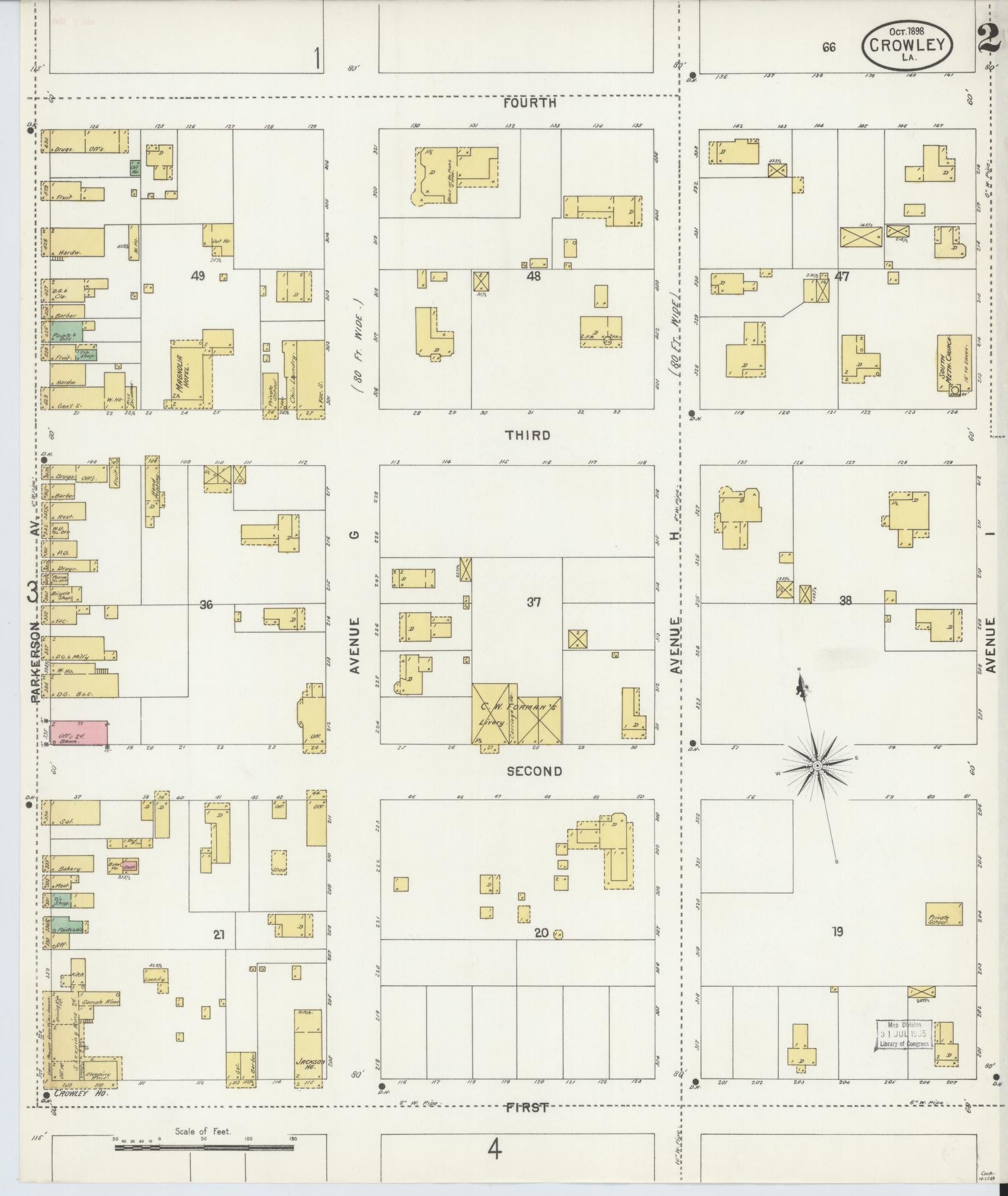 Sanborn Fire Insurance Map from Crowley, Acadia Parish, Louisiana (1898), Sheet #0002 - Complete Map Set gallery image, historic Sanborn map, vintage wall art, Louisiana Louisiana
