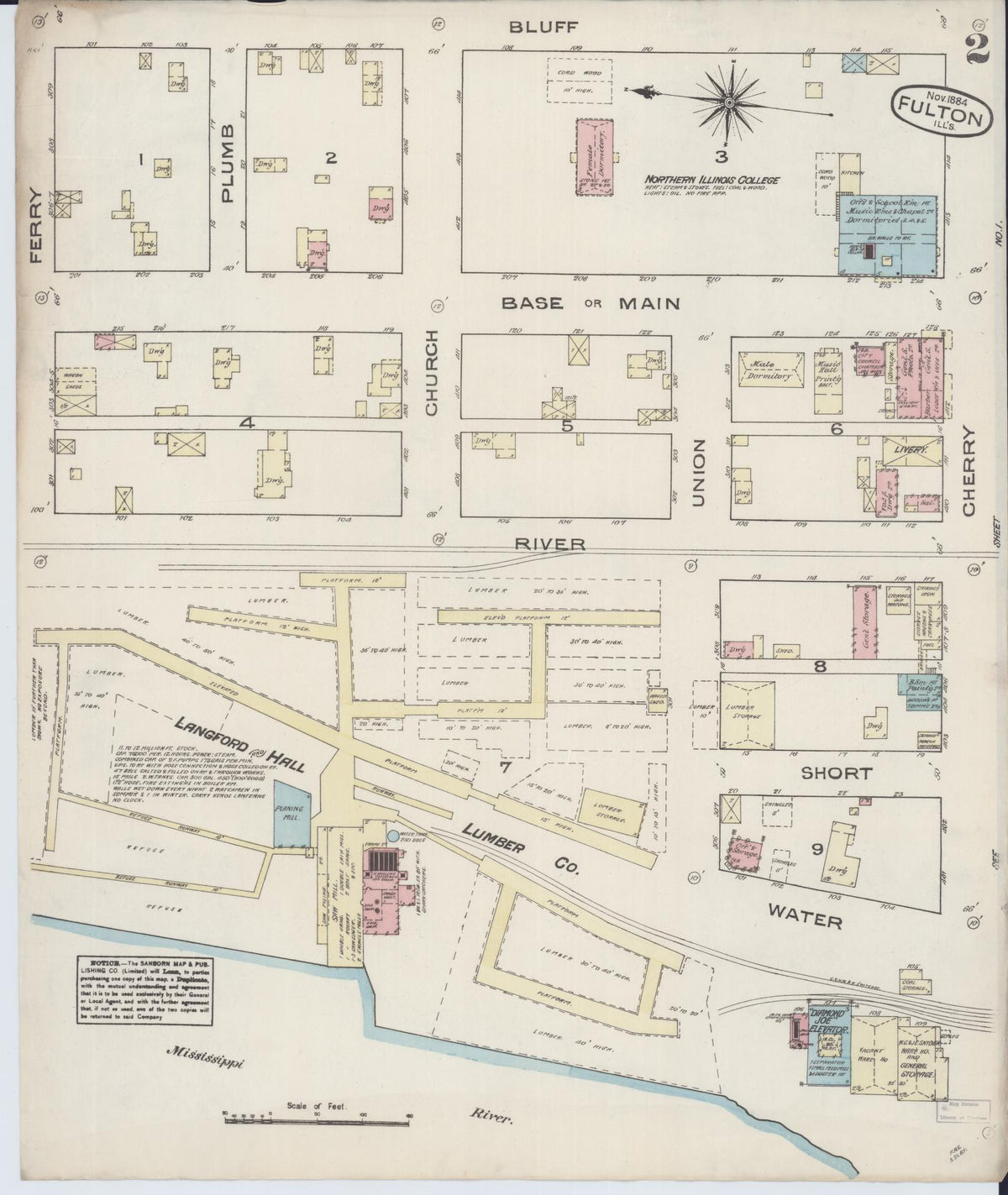 Sanborn Fire Insurance Map from Fulton, Whiteside County, Illinois (1884), Sheet #0002 - Historic Sanborn Fire Insurance Map Print, vintage old map wall art, antique decor, genealogy gift, Illinois Illinois map