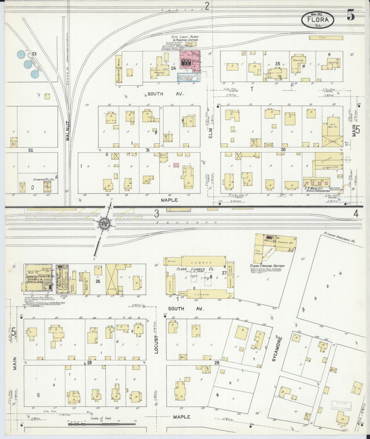 Sanborn Fire Insurance Map from Flora, Clay County, Illinois (1912), Sheet #0005 - Complete Map Set gallery image, historic Sanborn map, vintage wall art, Illinois Illinois