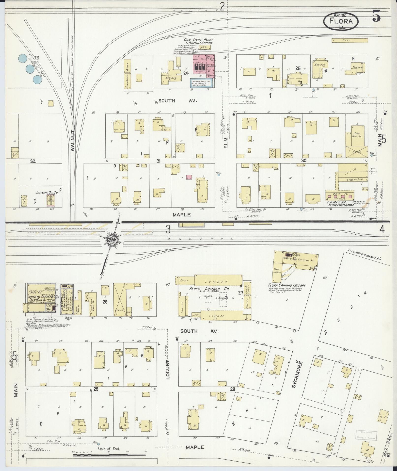 Sanborn Fire Insurance Map from Flora, Clay County, Illinois (1912), Sheet #0005 - Complete Map Set gallery image, historic Sanborn map, vintage wall art, Illinois Illinois