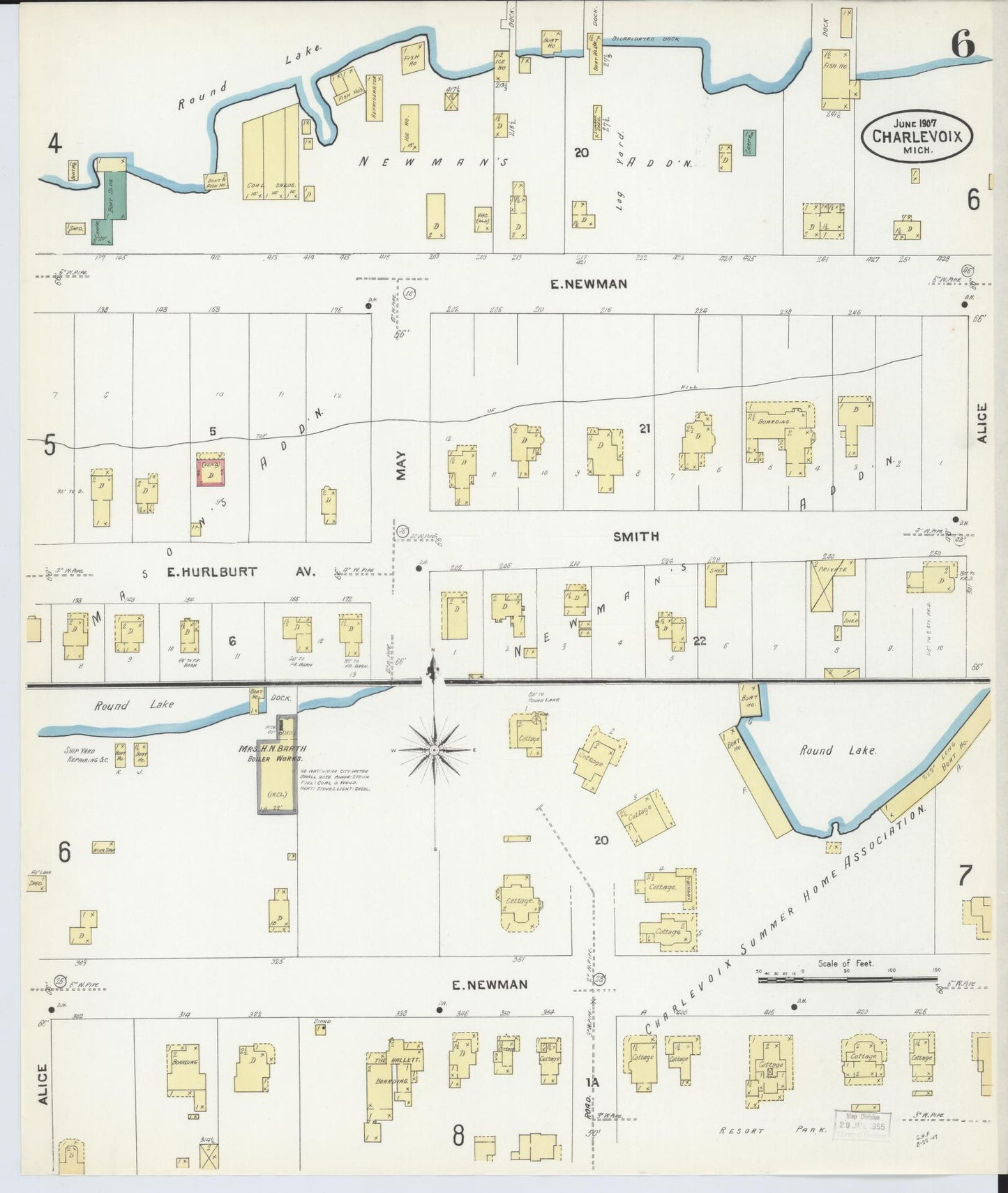 Sanborn Fire Insurance Map from Charlevoix, Charlevoix County, Michigan (1907), Sheet #0006 - Historic Sanborn Fire Insurance Map Print, vintage old map wall art, antique decor, genealogy gift, Michigan Michigan map