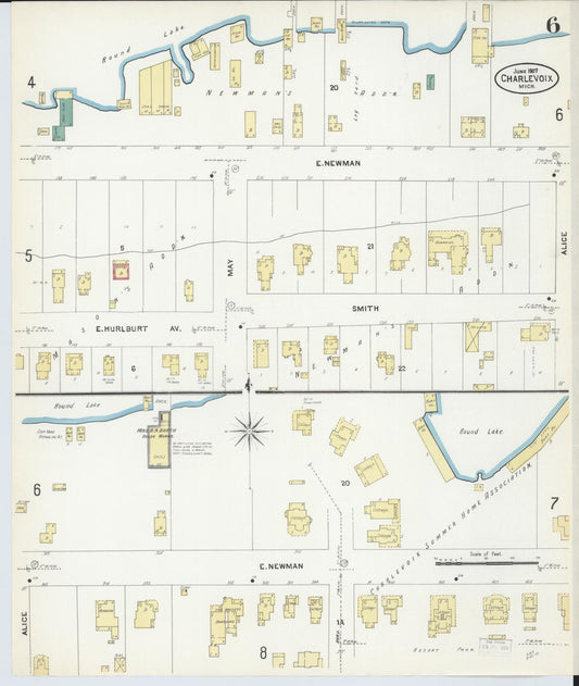 Sanborn Fire Insurance Map from Charlevoix, Charlevoix County, Michigan (1907), Sheet #0006 - Historic Sanborn Fire Insurance Map Print, vintage old map wall art, antique decor, genealogy gift, Michigan Michigan map