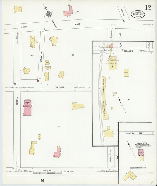 Sanborn Fire Insurance Map from Amherst, Hampshire County, Massachusetts (1910), Sheet #0012 - Historic Sanborn Fire Insurance Map Print, vintage old map wall art, antique decor, genealogy gift, Massachusetts Massachusetts map