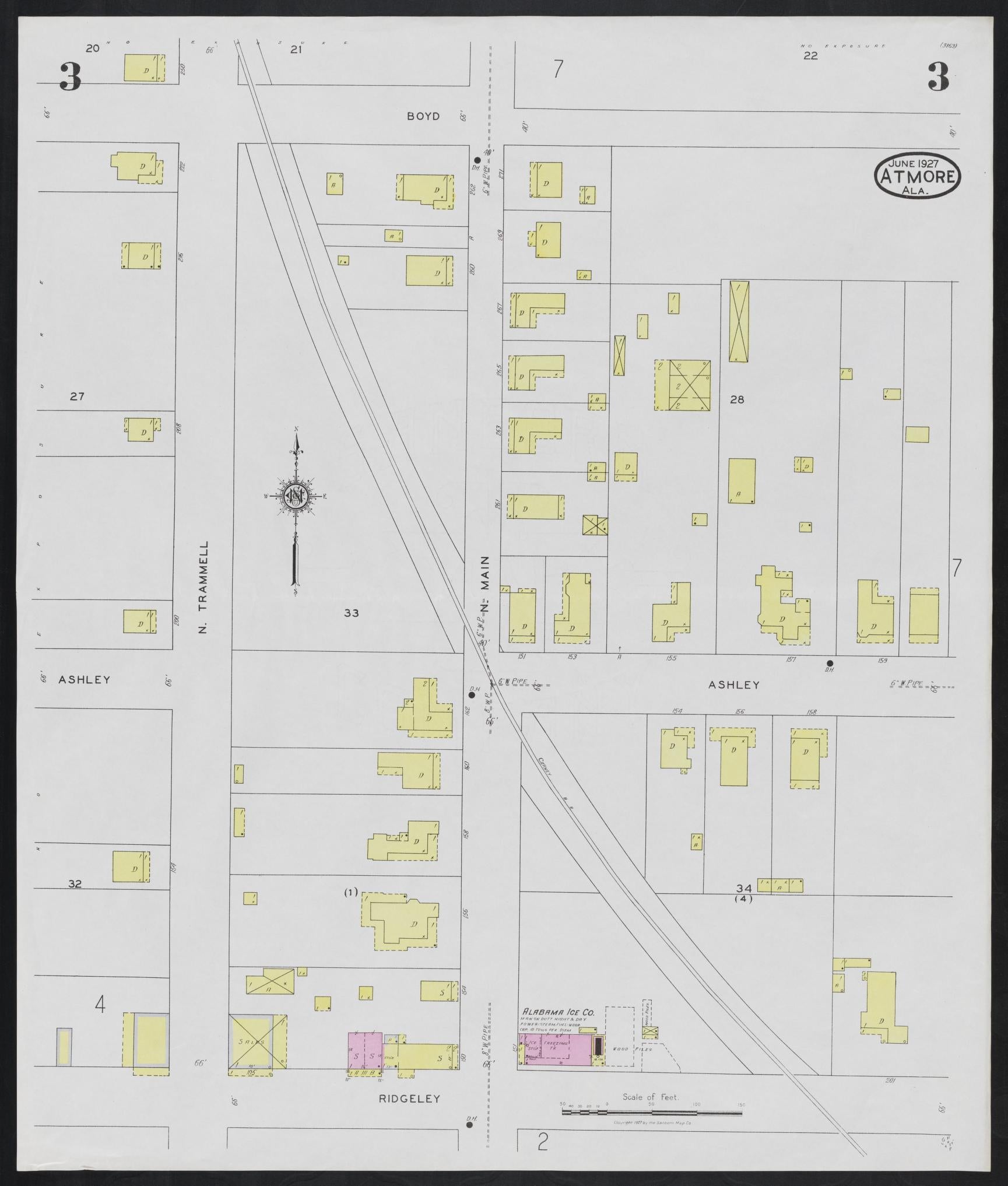 Sanborn Fire Insurance Map from Atmore, Escambia County, Alabama (1927), Sheet #0003 - Complete Map Set gallery image, historic Sanborn map, vintage wall art, Alabama Alabama