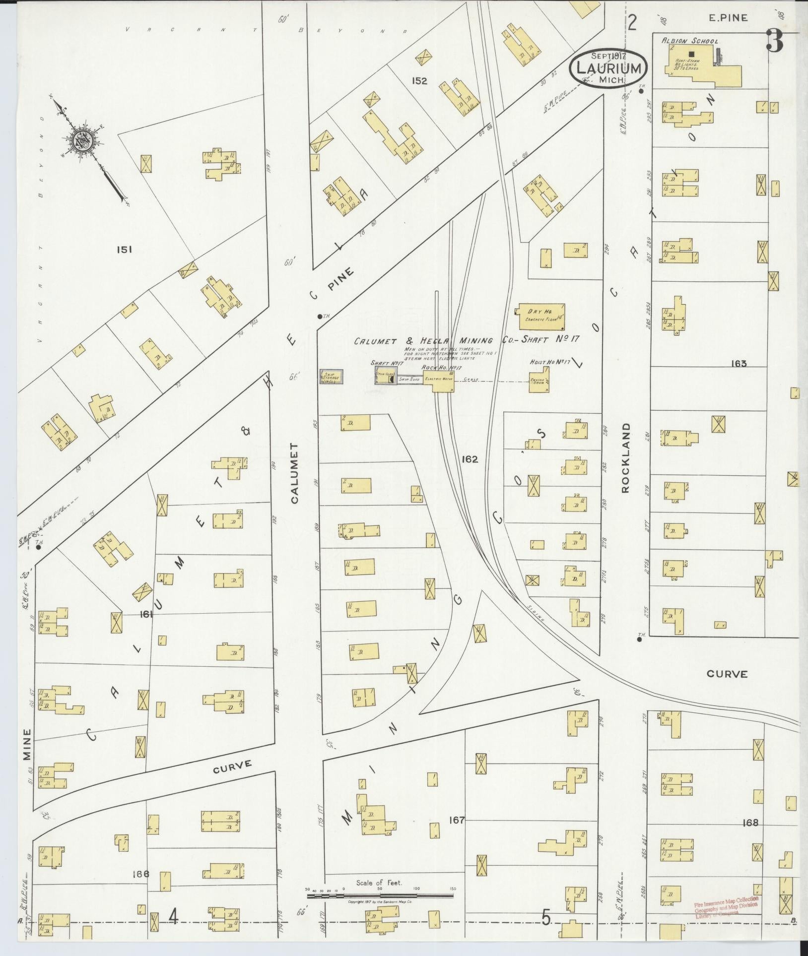 Sanborn Fire Insurance Map from Laurium, Houghton County, Michigan (1917), Sheet #0003 - Complete Map Set gallery image, historic Sanborn map, vintage wall art, Michigan Michigan