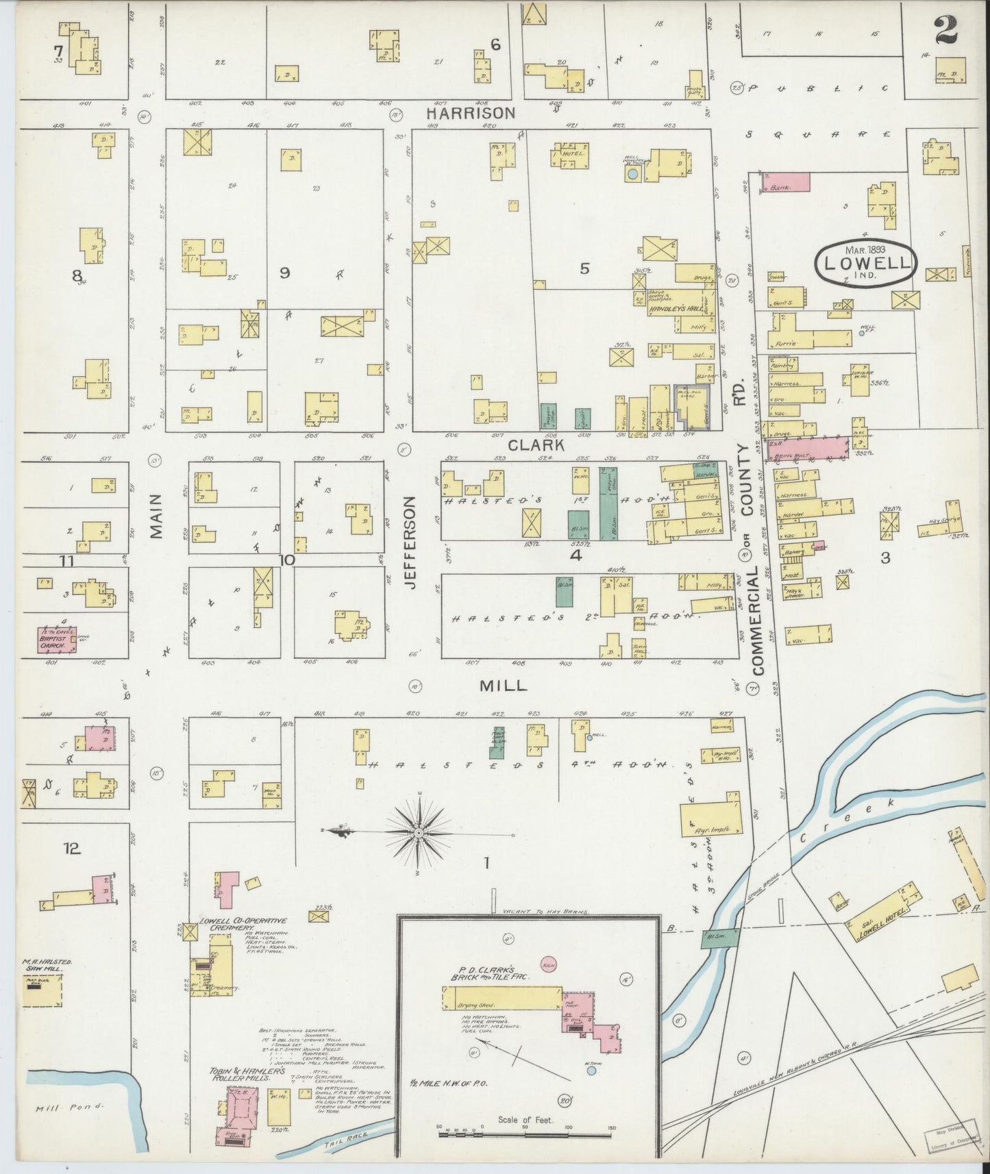 Sanborn Fire Insurance Map from Lowell, Lake County, Indiana (1893), Sheet #0002 - Complete Map Set gallery image, historic Sanborn map, vintage wall art, Indiana Indiana