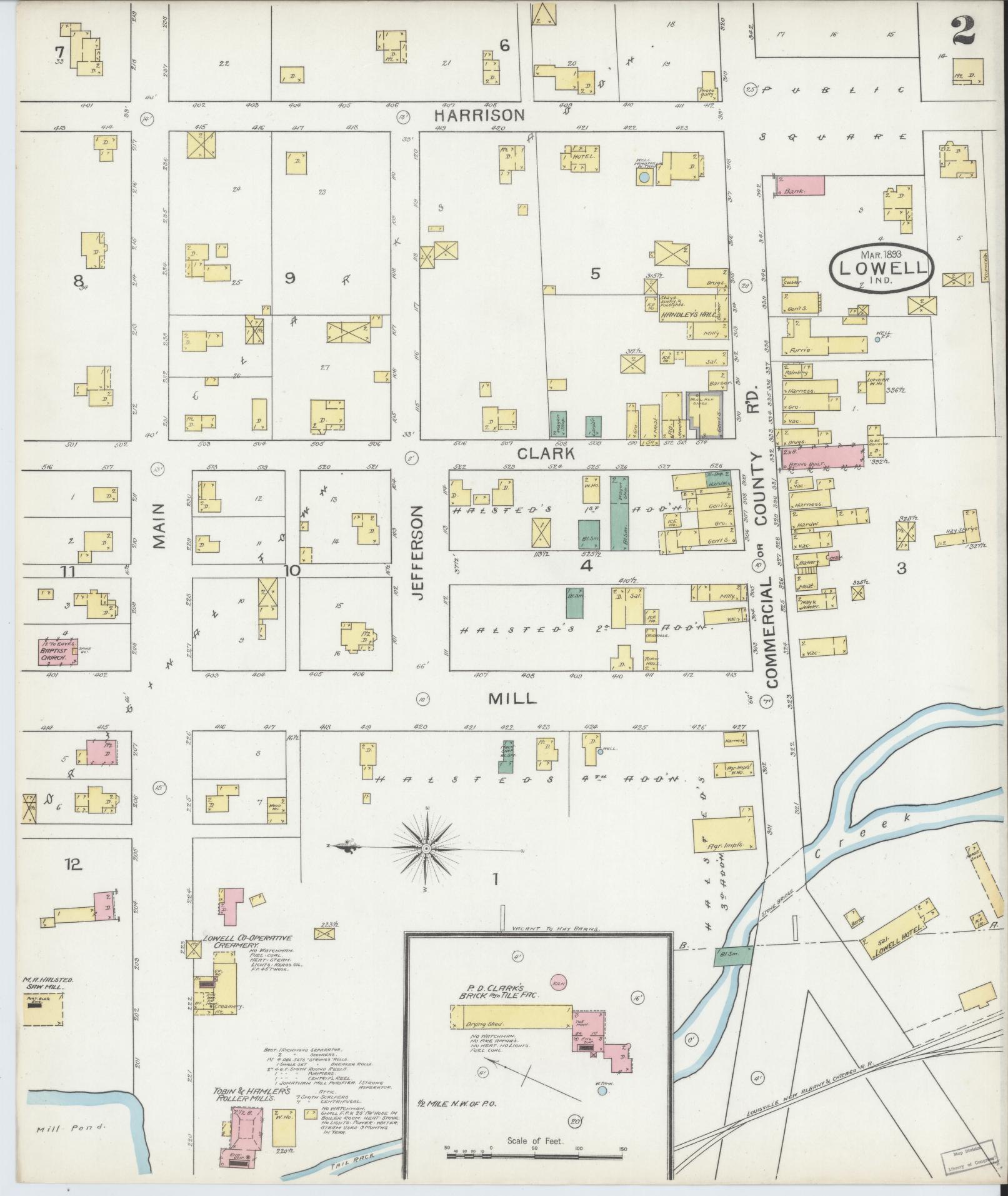 Sanborn Fire Insurance Map from Lowell, Lake County, Indiana (1893), Sheet #0002 - Complete Map Set gallery image, historic Sanborn map, vintage wall art, Indiana Indiana