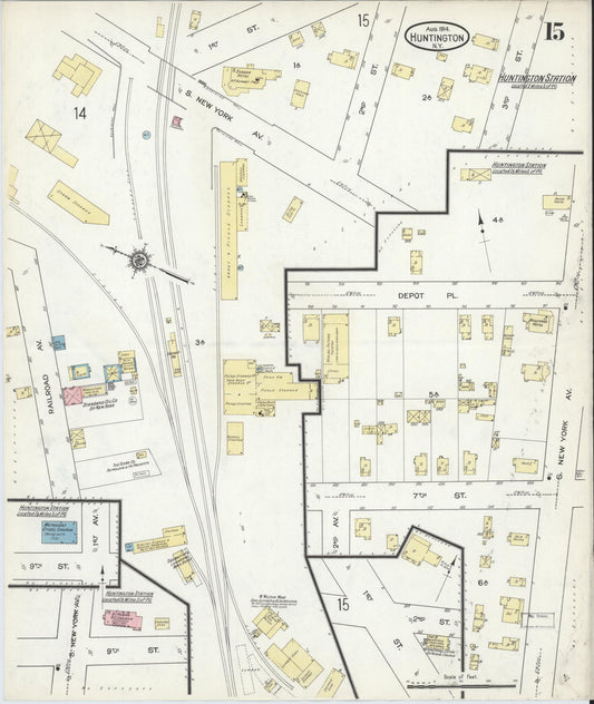 Sanborn Fire Insurance Map from Huntington, Suffolk County, New York (1914), Sheet #0015 - Historic Sanborn Fire Insurance Map Print, vintage old map wall art, antique decor, genealogy gift, New York New York map