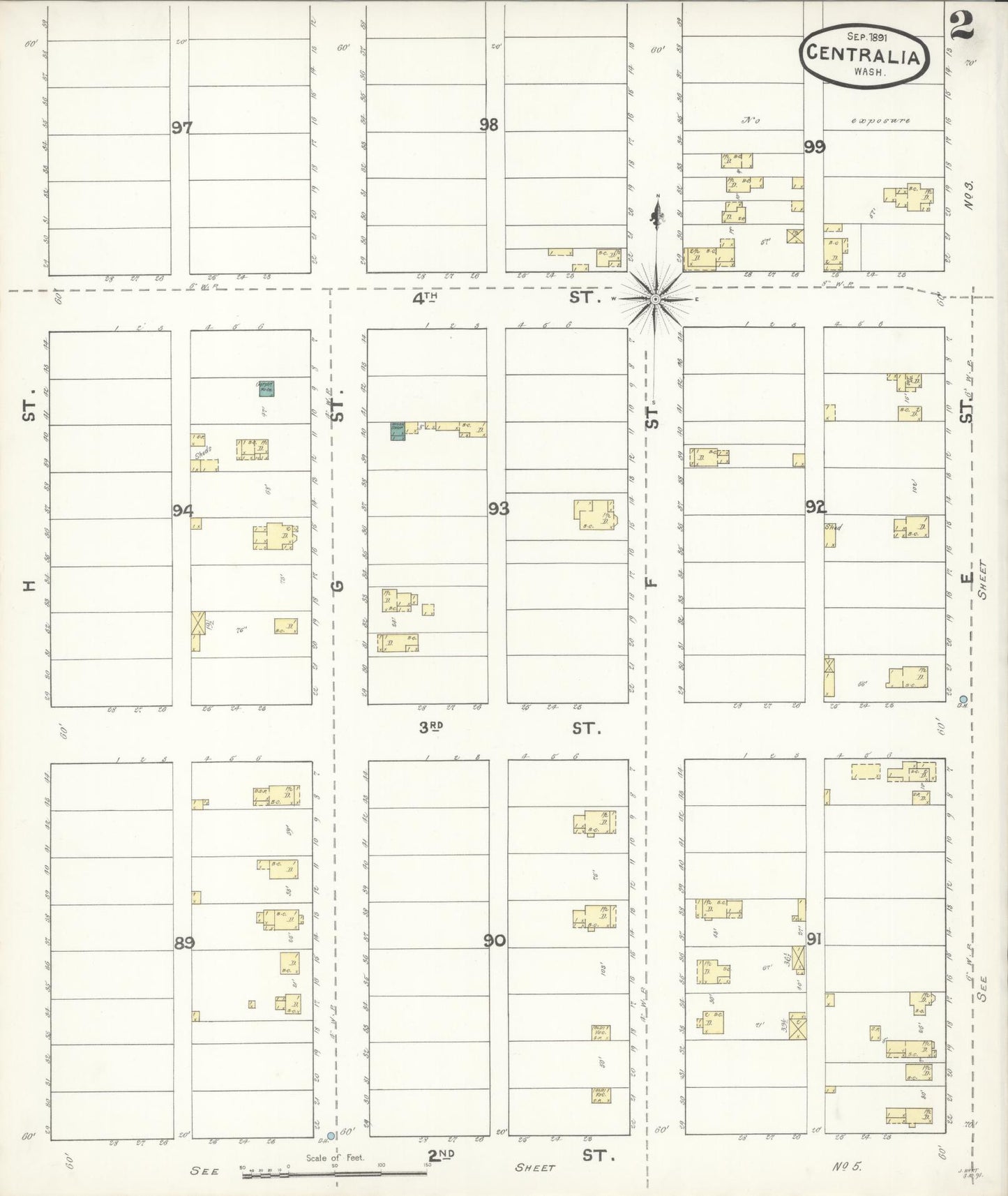 Sanborn Fire Insurance Map from Centralia, Lewis County, Washington (1891), Sheet #0002 - Complete Map Set gallery image, historic Sanborn map, vintage wall art, Washington Washington