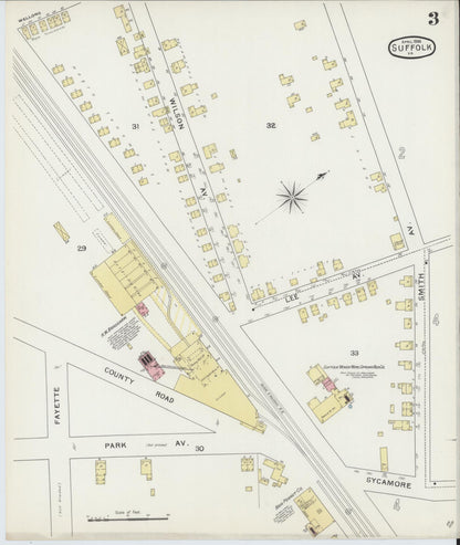 Sanborn Fire Insurance Map from Suffolk, Independent Cities, Virginia (1894), Sheet #0003 - Historic Sanborn Fire Insurance Map Print, vintage old map wall art, antique decor, genealogy gift, Virginia Virginia map