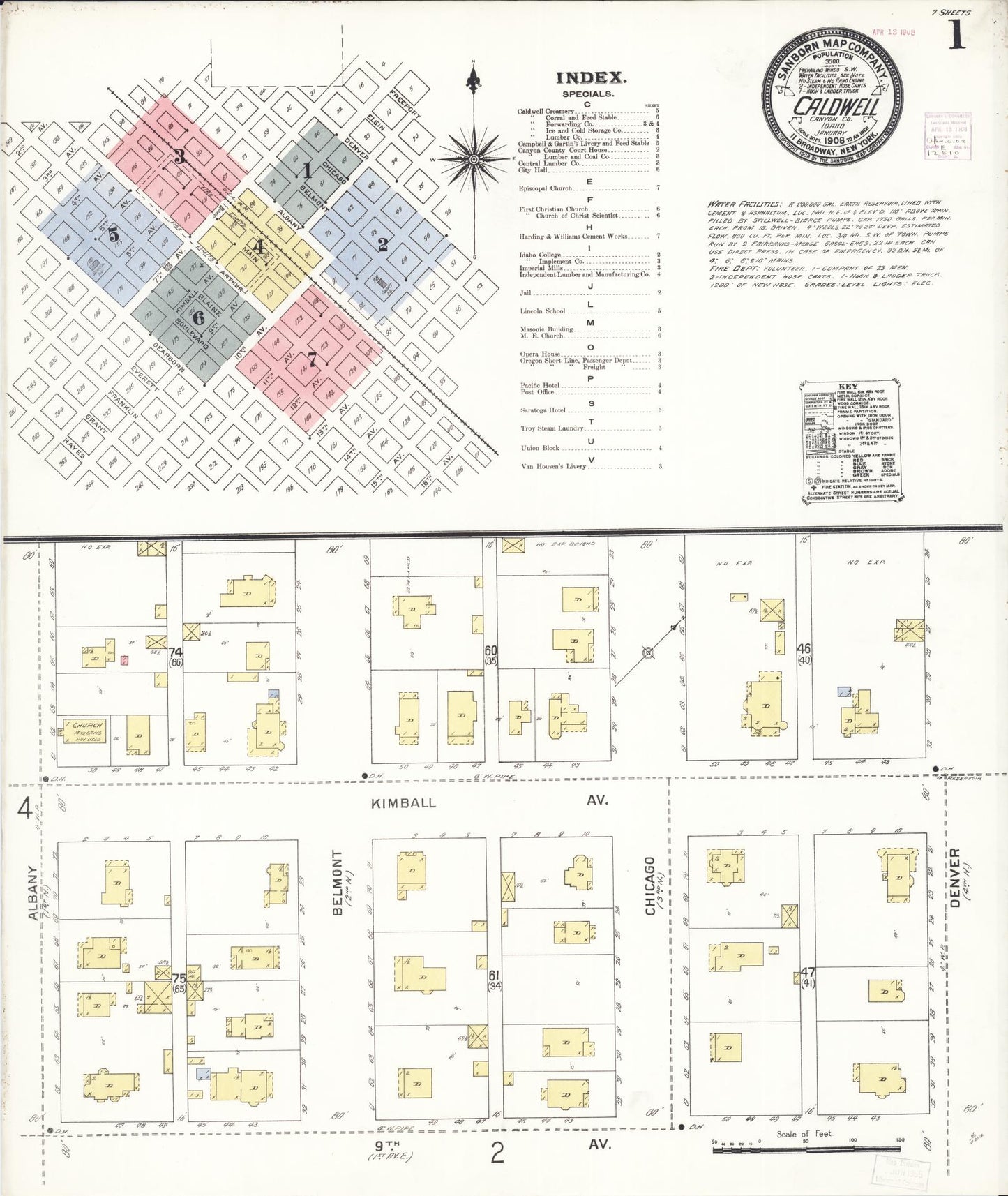 Sanborn Fire Insurance Map from Caldwell, Canyon County, Idaho. (1908) – Historic Sanborn Fire Insurance Map Print