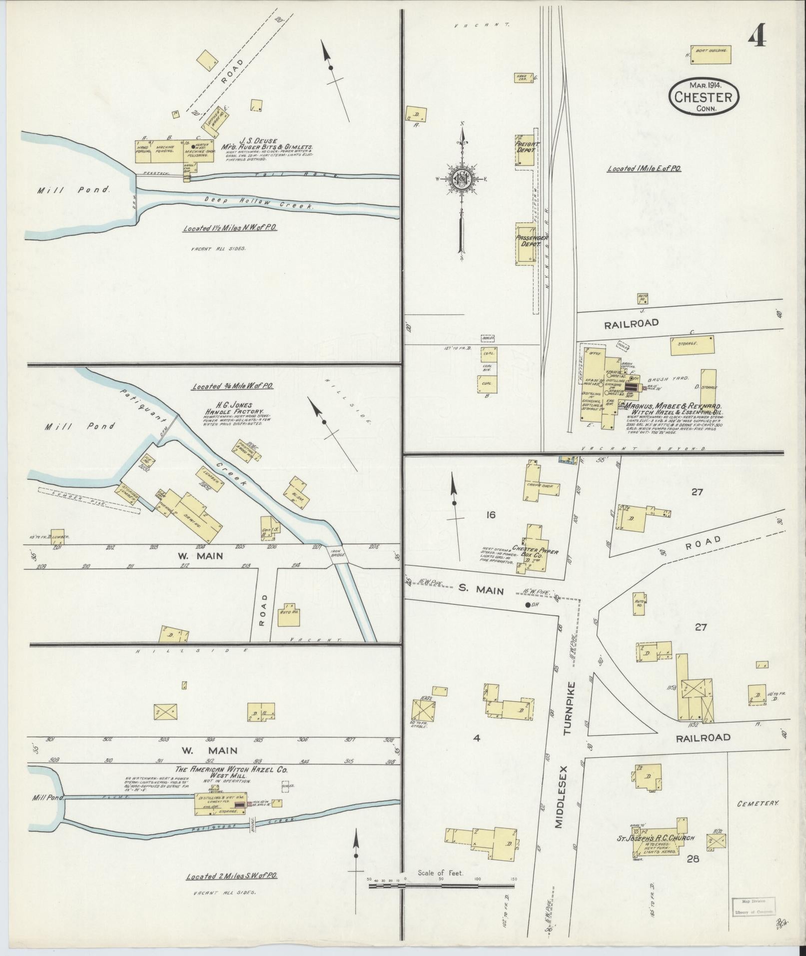 Sanborn Fire Insurance Map from Chester, Middlesex County, Connecticut (1914), Sheet #0004 - Historic Sanborn Fire Insurance Map Print, vintage old map wall art, antique decor, genealogy gift, Connecticut Connecticut map