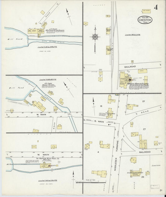 Sanborn Fire Insurance Map from Chester, Middlesex County, Connecticut (1914), Sheet #0004 - Historic Sanborn Fire Insurance Map Print, vintage old map wall art, antique decor, genealogy gift, Connecticut Connecticut map