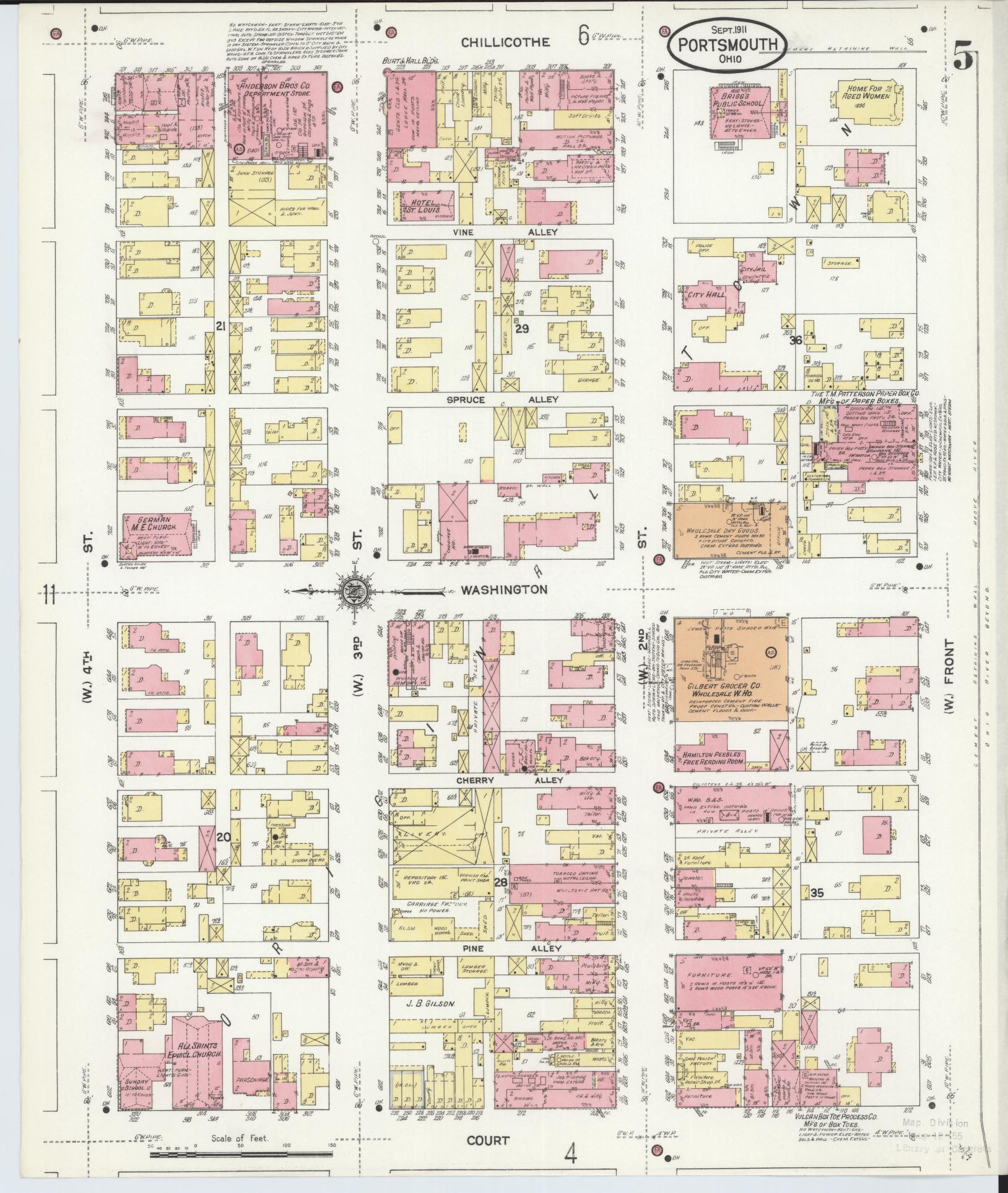 Sanborn Fire Insurance Map from Portsmouth, Scioto County, Ohio (1911), Sheet #0005 - Complete Map Set gallery image, historic Sanborn map, vintage wall art, Ohio Ohio