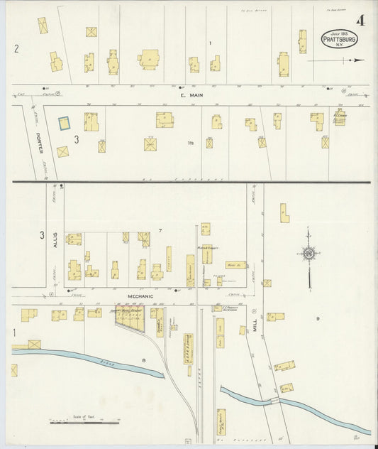 Sanborn Fire Insurance Map from Prattsburgh, Steuben County, New York (1913), Sheet #0004 - Historic Sanborn Fire Insurance Map Print, vintage old map wall art, antique decor, genealogy gift, New York New York map