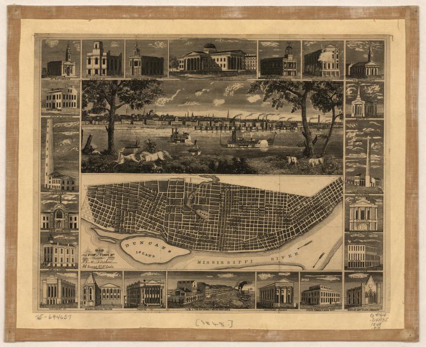 Map and view of St. Louis, Mo. (1848) – Historic Bird’s-Eye View Panorama Print