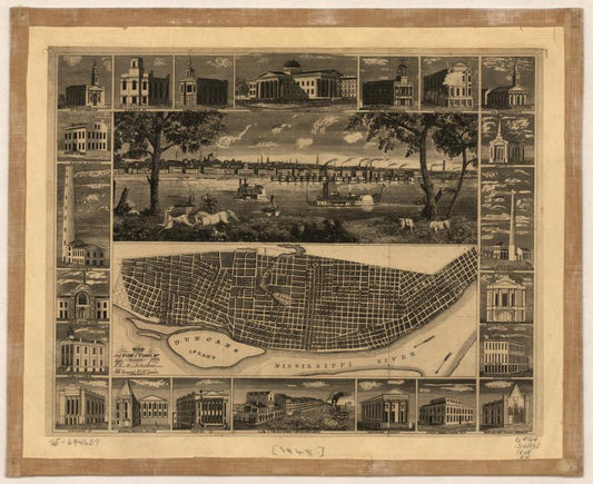 Map and view of St. Louis, Mo. (1848) – Historic Bird’s-Eye View Panorama Print