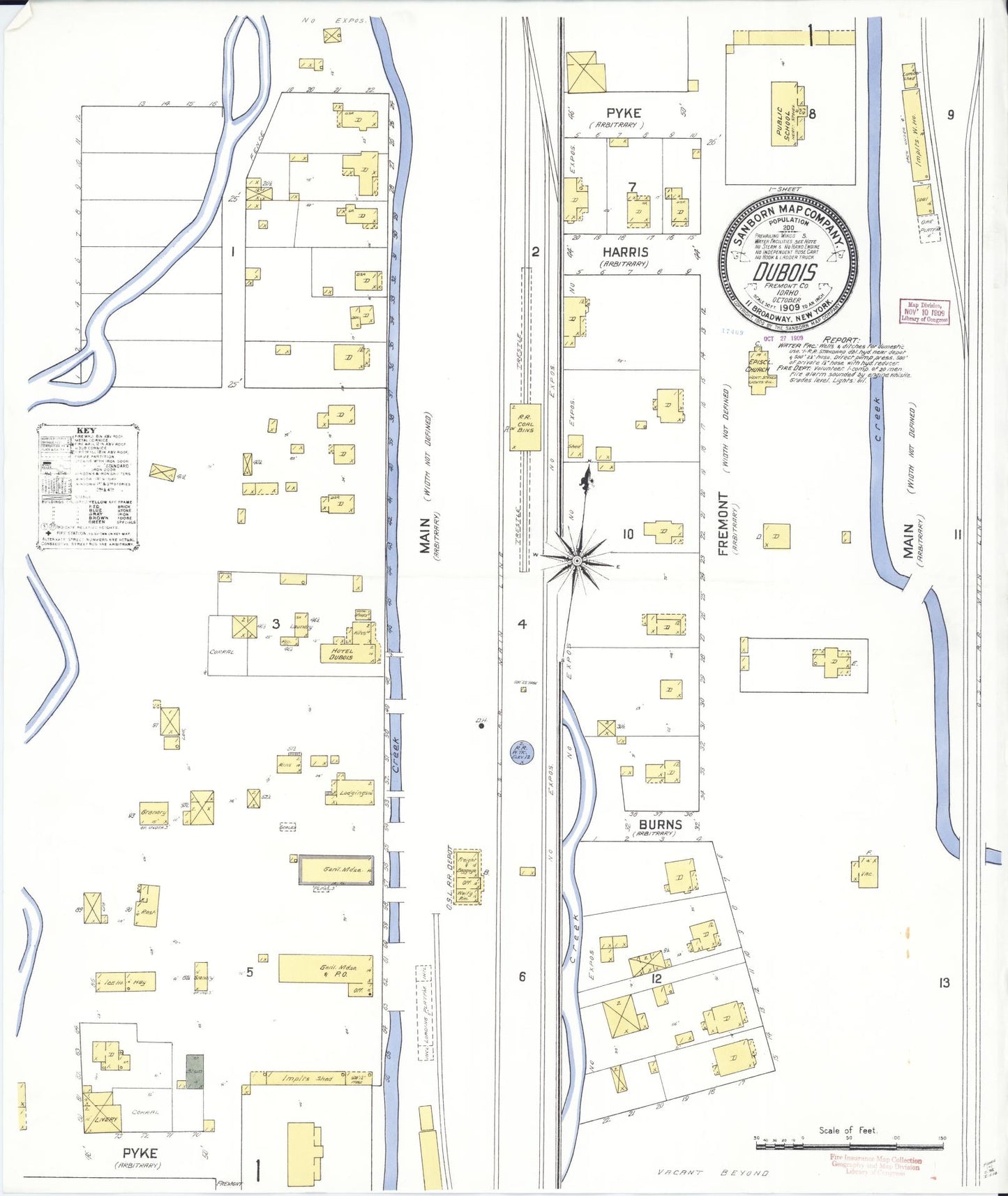 Sanborn Fire Insurance Map from Dubois, Clark County, Idaho (1909), Sheet #0001 - Historic Sanborn Fire Insurance Map Print, vintage old map wall art, antique decor, genealogy gift, Idaho Idaho map