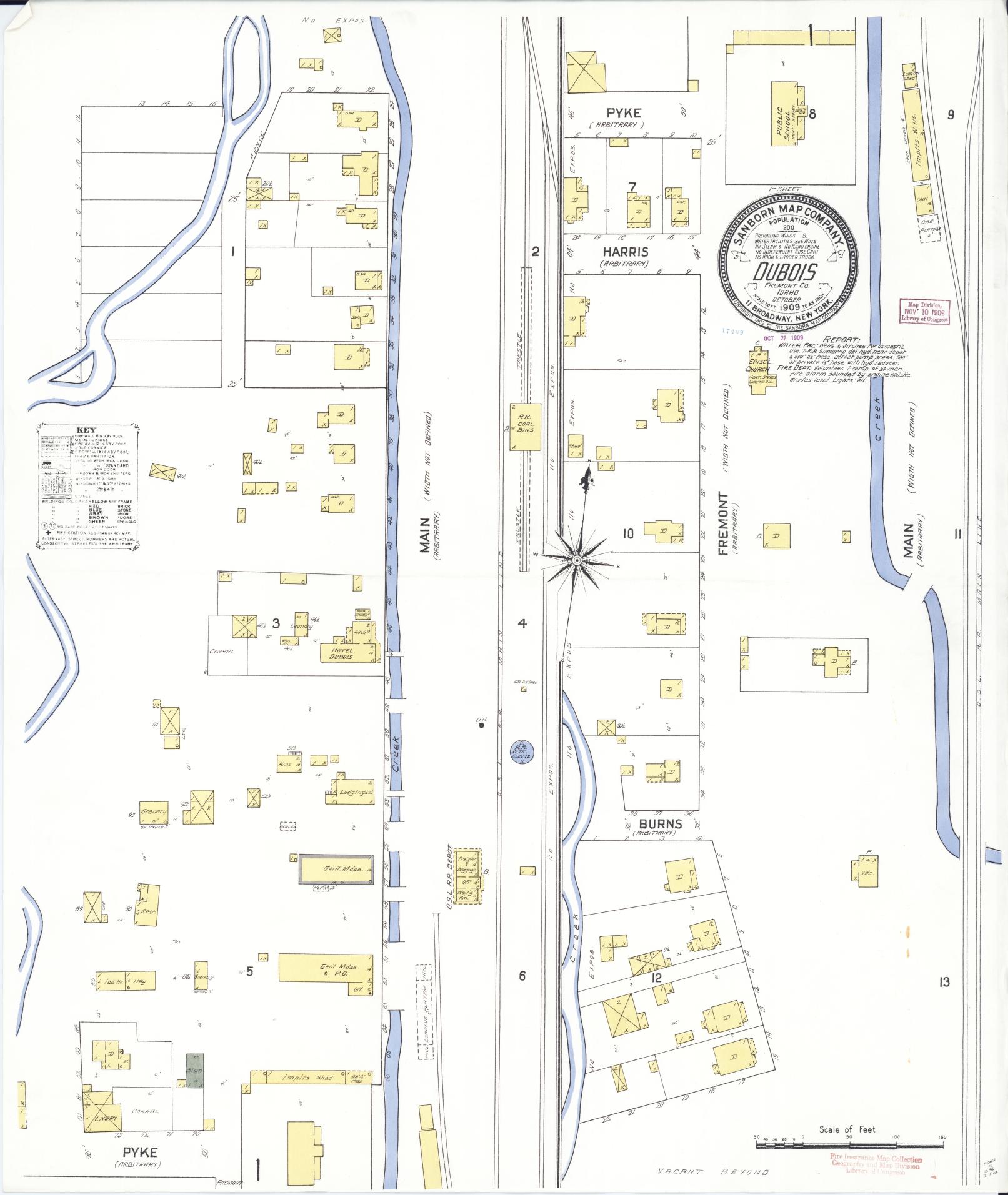 Sanborn Fire Insurance Map from Dubois, Clark County, Idaho (1909), Sheet #0001 - Historic Sanborn Fire Insurance Map Print, vintage old map wall art, antique decor, genealogy gift, Idaho Idaho map