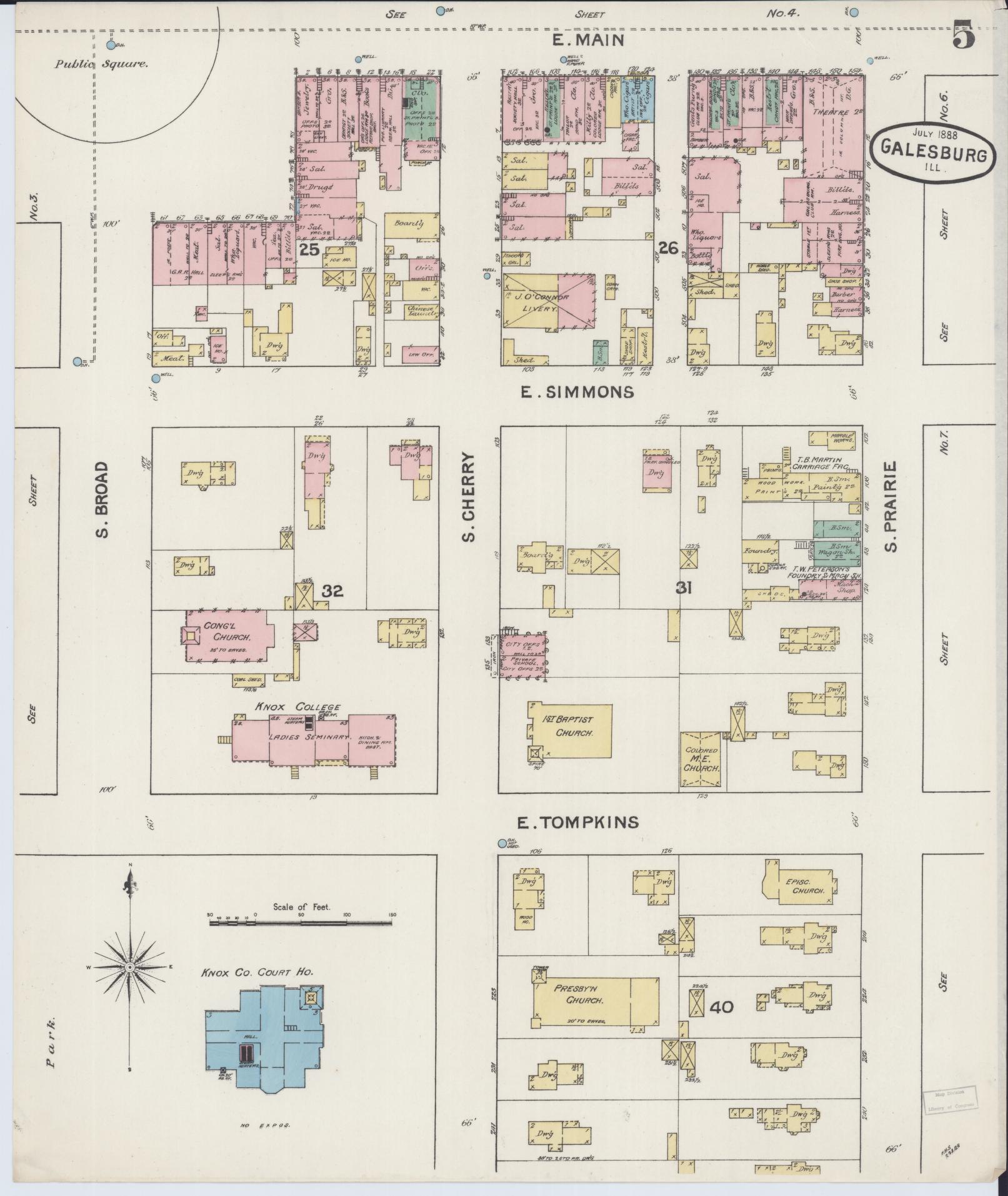Sanborn Fire Insurance Map from Galesburg, Knox County, Illinois (1888), Sheet #0005 - Historic Sanborn Fire Insurance Map Print, vintage old map wall art, antique decor, genealogy gift, Illinois Illinois map