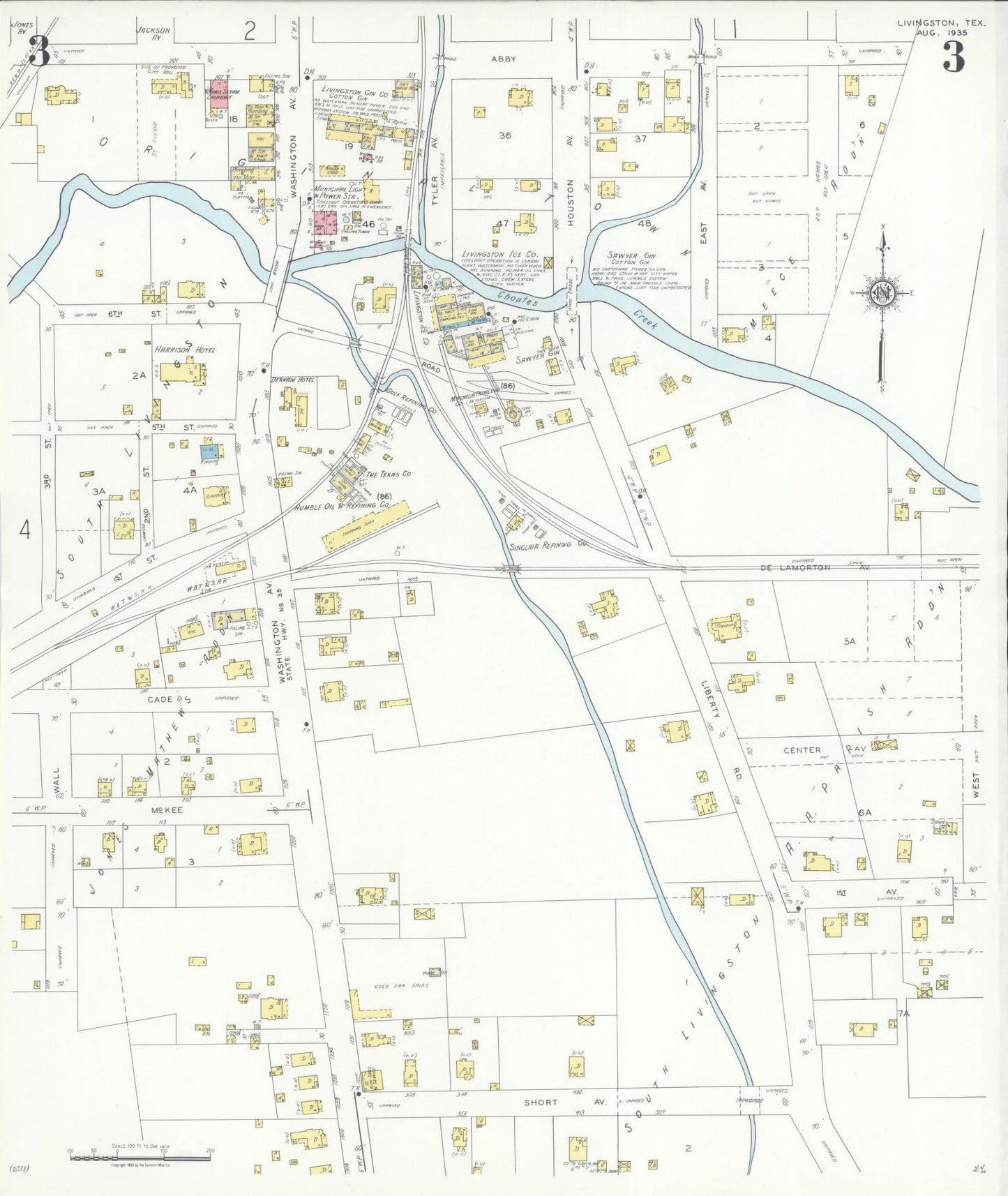 Sanborn Fire Insurance Map from Livingston, Polk County, Texas (1935), Sheet #0003 - Historic Sanborn Fire Insurance Map Print, vintage old map wall art, antique decor, genealogy gift, Texas Texas map