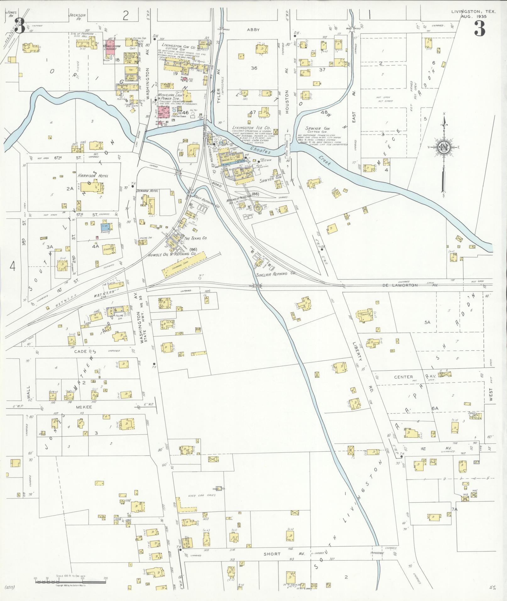Sanborn Fire Insurance Map from Livingston, Polk County, Texas (1935), Sheet #0003 - Historic Sanborn Fire Insurance Map Print, vintage old map wall art, antique decor, genealogy gift, Texas Texas map