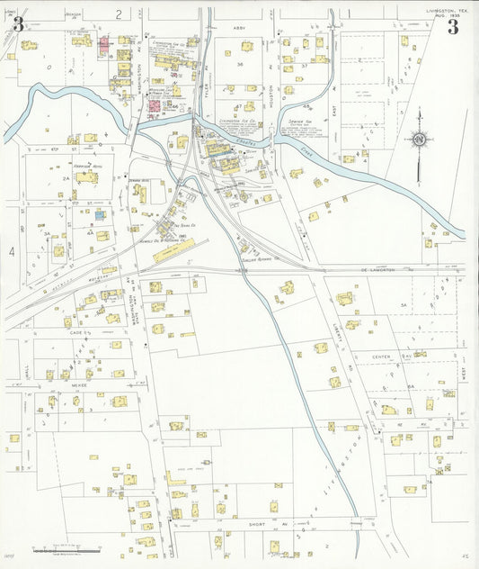 Sanborn Fire Insurance Map from Livingston, Polk County, Texas (1935), Sheet #0003 - Historic Sanborn Fire Insurance Map Print, vintage old map wall art, antique decor, genealogy gift, Texas Texas map