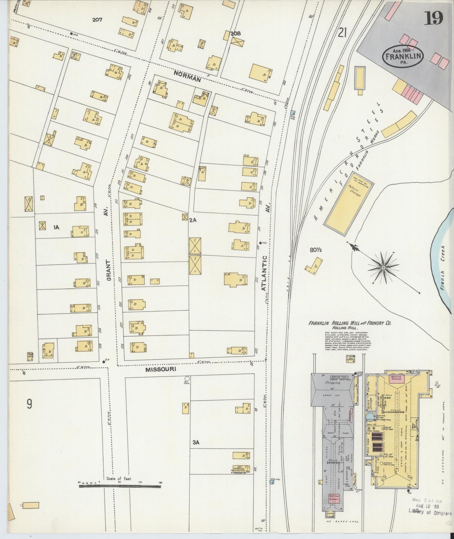 Sanborn Fire Insurance Map from Franklin, Venango County, Pennsylvania (1906), Sheet #0019 - Historic Sanborn Fire Insurance Map Print, vintage old map wall art, antique decor, genealogy gift, Pennsylvania Pennsylvania map