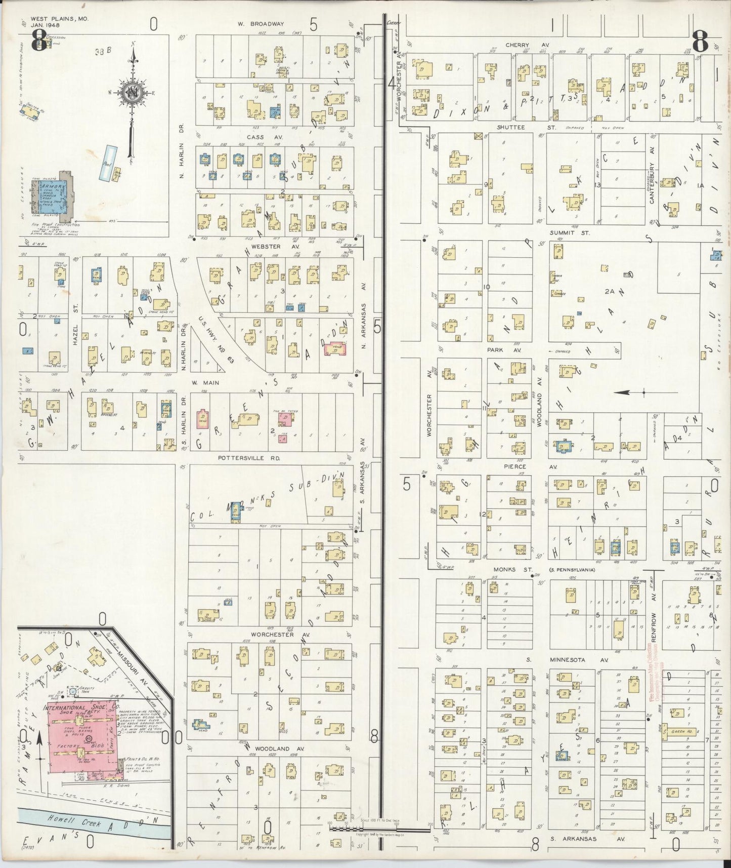 Sanborn Fire Insurance Map from West Plains, Howell County, Missouri (1948), Sheet #0008 - Complete Map Set gallery image, historic Sanborn map, vintage wall art, Missouri Missouri
