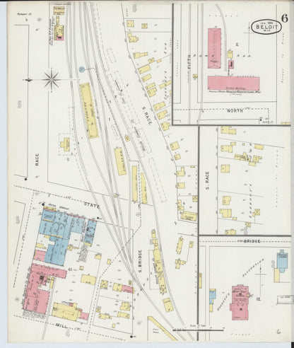 Sanborn Fire Insurance Map from Beloit, Rock County, Wisconsin (1895), Sheet #0006 - Historic Sanborn Fire Insurance Map Print, vintage old map wall art, antique decor, genealogy gift, Wisconsin Wisconsin map