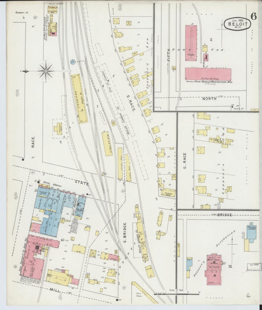 Sanborn Fire Insurance Map from Beloit, Rock County, Wisconsin (1895), Sheet #0006 - Historic Sanborn Fire Insurance Map Print, vintage old map wall art, antique decor, genealogy gift, Wisconsin Wisconsin map