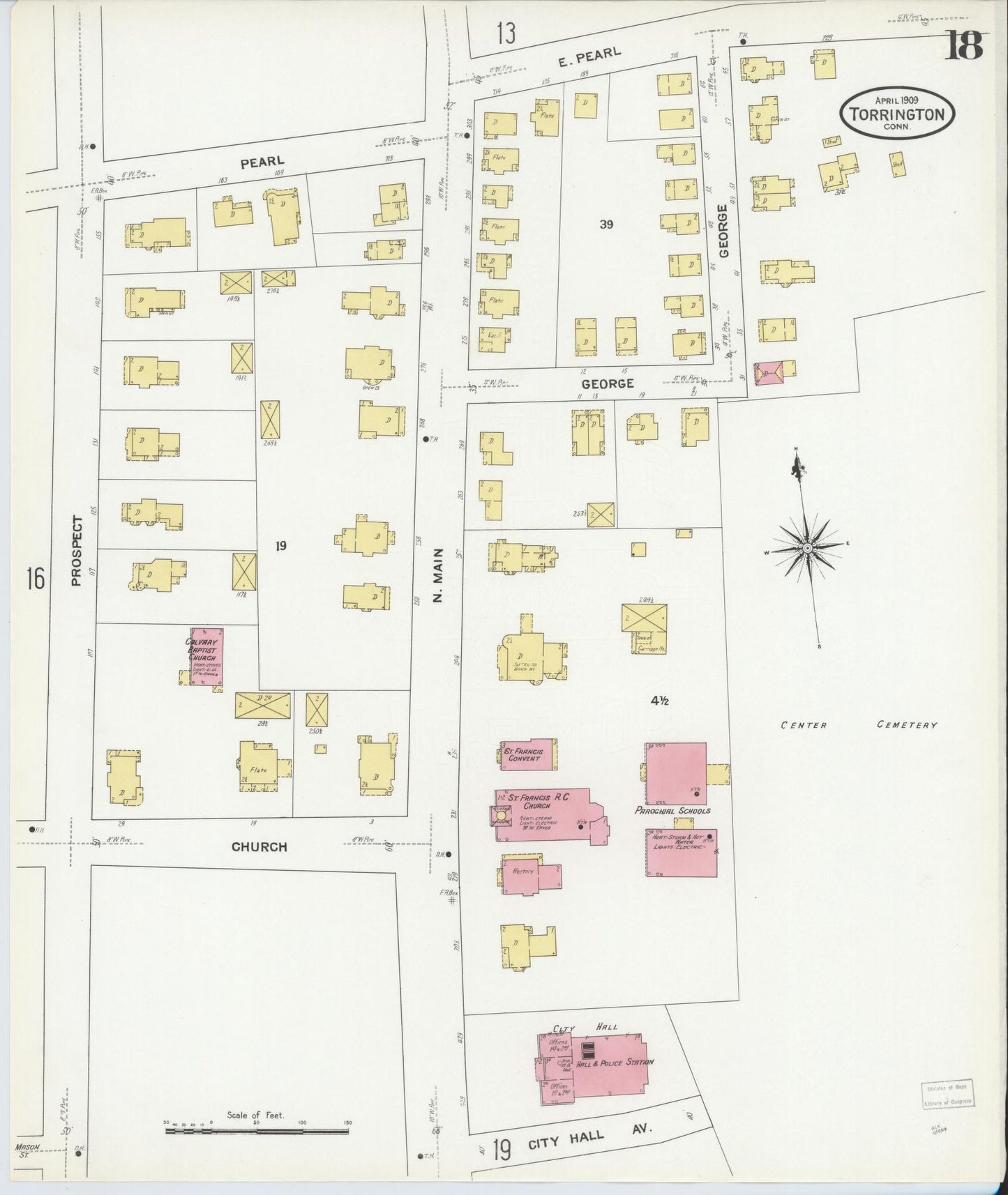 Sanborn Fire Insurance Map from Torrington, Litchfield County, Connecticut (1909), Sheet #0018 - Historic Sanborn Fire Insurance Map Print, vintage old map wall art, antique decor, genealogy gift, Connecticut Connecticut map