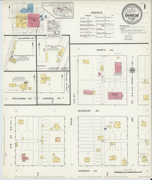 Sanborn Fire Insurance Map from Okarche, Kingfisher and Canadian Counties, Oklahoma (1916), Sheet #0001 - Historic Sanborn Fire Insurance Map Print, vintage old map wall art, antique decor, genealogy gift, Oklahoma Oklahoma map