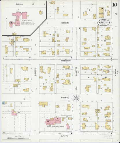 Sanborn Fire Insurance Map from Rochester, Olmsted County, Minnesota (1899), Sheet #0010 - Historic Sanborn Fire Insurance Map Print, vintage old map wall art, antique decor, genealogy gift, Minnesota Minnesota map