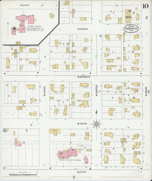 Sanborn Fire Insurance Map from Rochester, Olmsted County, Minnesota (1899), Sheet #0010 - Historic Sanborn Fire Insurance Map Print, vintage old map wall art, antique decor, genealogy gift, Minnesota Minnesota map