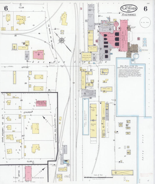 Sanborn Fire Insurance Map from Flat River, Saint Francois County, Missouri (1927), Sheet #0006 - Historic Sanborn Fire Insurance Map Print, vintage old map wall art, antique decor, genealogy gift, Missouri Missouri map