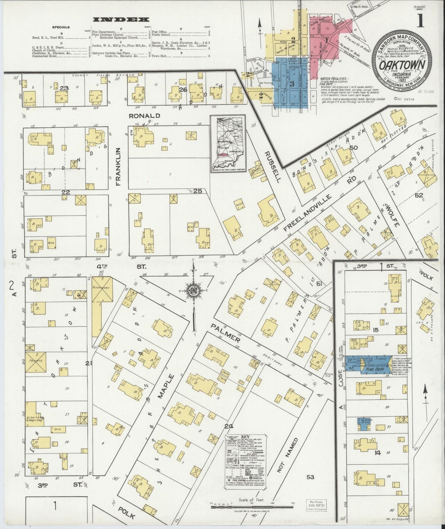Sanborn Fire Insurance Map from Oaktown, Knox County, Indiana (1921), Sheet #0001 - Complete Map Set gallery image, historic Sanborn map, vintage wall art, Indiana Indiana