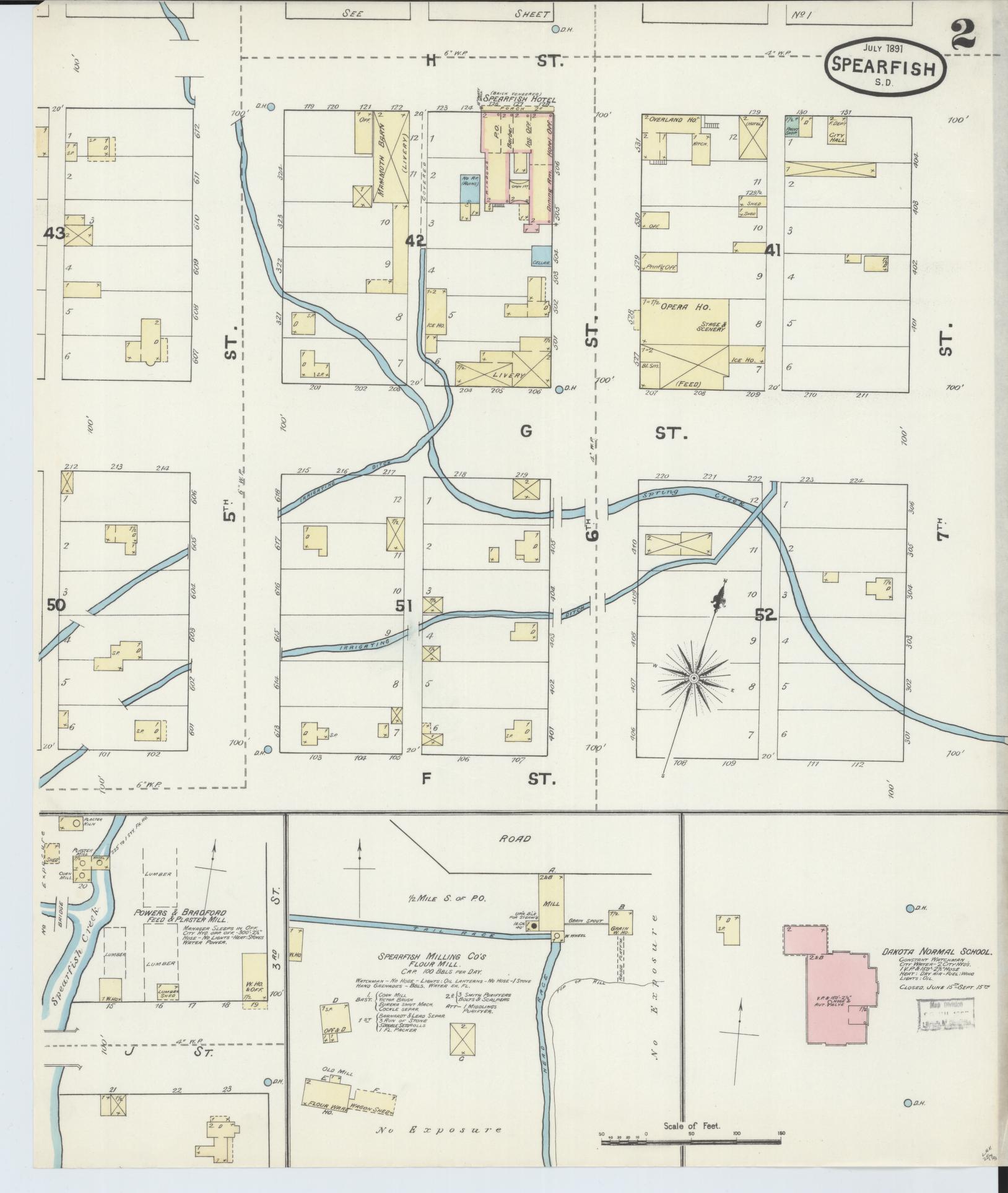 Sanborn Fire Insurance Map from Spearfish, Lawrence County, South Dakota (1891), Sheet #0002 - Historic Sanborn Fire Insurance Map Print, vintage old map wall art, antique decor, genealogy gift, South Dakota South Dakota map