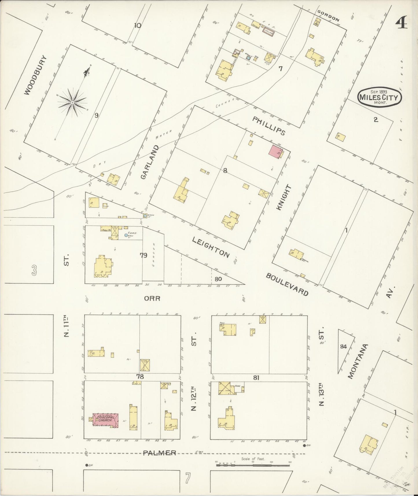 Sanborn Fire Insurance Map from Miles City, Custer County, Montana (1893), Sheet #0004 - Complete Map Set gallery image, historic Sanborn map, vintage wall art, Montana Montana