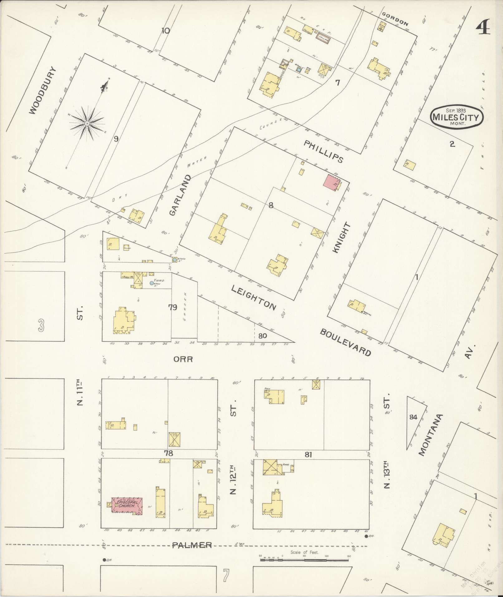 Sanborn Fire Insurance Map from Miles City, Custer County, Montana (1893), Sheet #0004 - Complete Map Set gallery image, historic Sanborn map, vintage wall art, Montana Montana
