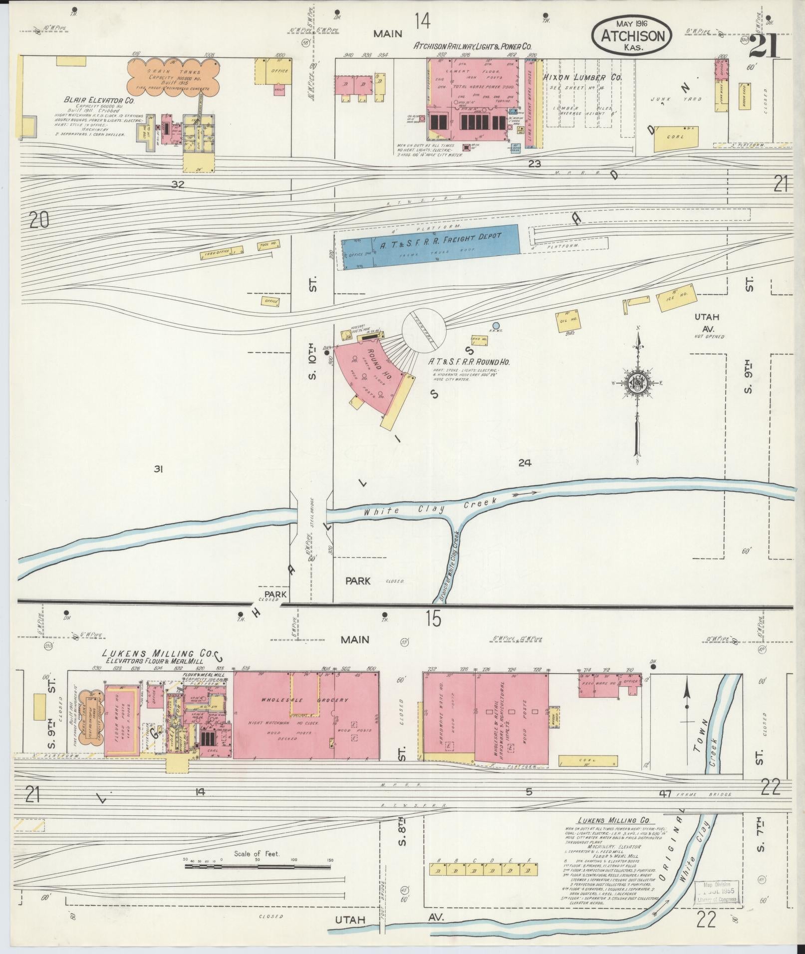 Sanborn Fire Insurance Map from Atchison, Atchison County, Kansas (1916), Sheet #0021 - Historic Sanborn Fire Insurance Map Print, vintage old map wall art, antique decor, genealogy gift, Kansas Kansas map