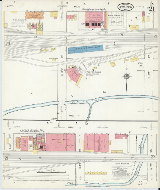 Sanborn Fire Insurance Map from Atchison, Atchison County, Kansas (1916), Sheet #0021 - Historic Sanborn Fire Insurance Map Print, vintage old map wall art, antique decor, genealogy gift, Kansas Kansas map