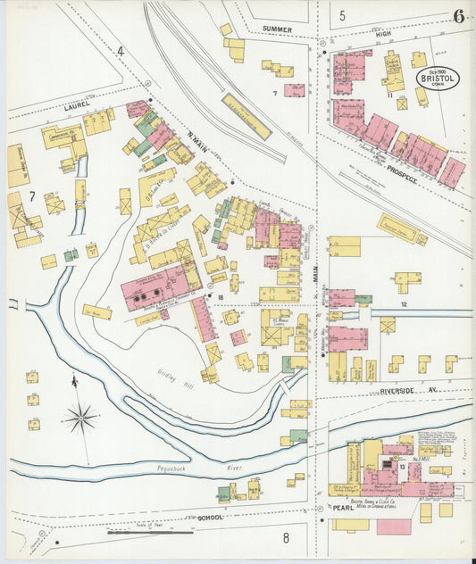 Sanborn Fire Insurance Map from Bristol, Hartford County, Connecticut (1900), Sheet #0006 - Historic Sanborn Fire Insurance Map Print, vintage old map wall art, antique decor, genealogy gift, Connecticut Connecticut map