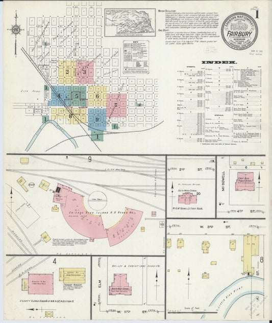 Sanborn Fire Insurance Map from Fairbury, Jefferson County, Nebraska (1912), Sheet #0001 - Complete Map Set gallery image, historic Sanborn map, vintage wall art, Nebraska Nebraska