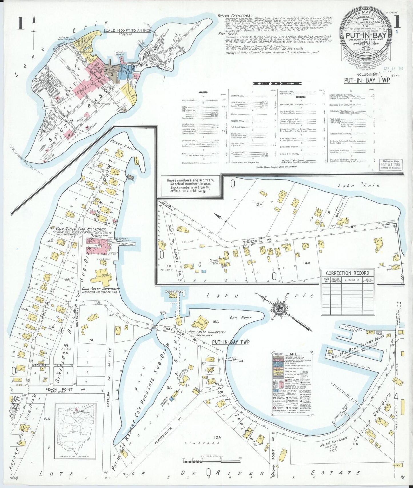 Sanborn Fire Insurance Map from Put-in-bay, Ottawa County, Ohio (1950), Sheet #0001 - Historic Sanborn Fire Insurance Map Print, vintage old map wall art, antique decor, genealogy gift, Ohio Ohio map